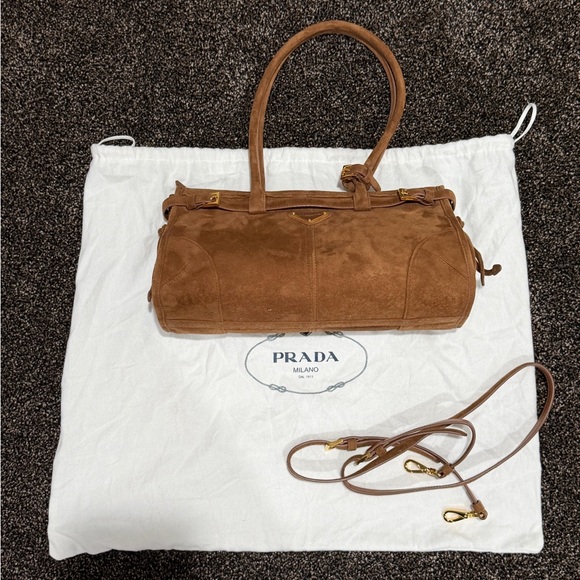 Prada Bonnie Medium Cinnamon Suede Handbag - Picture 14 of 14